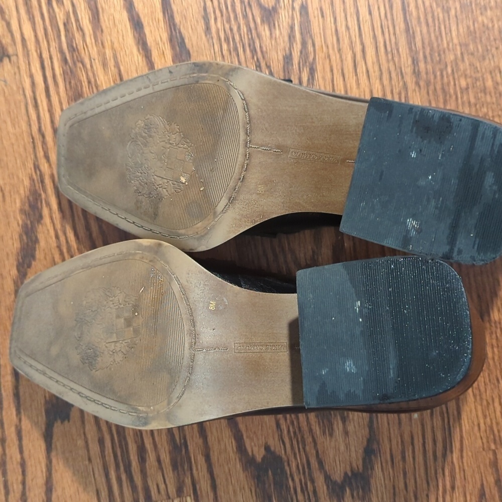 Vince Camuto Black Slip-On Heeled Loafers Square Toe  Polished Finish Sz 8 - Picture 6 of 14